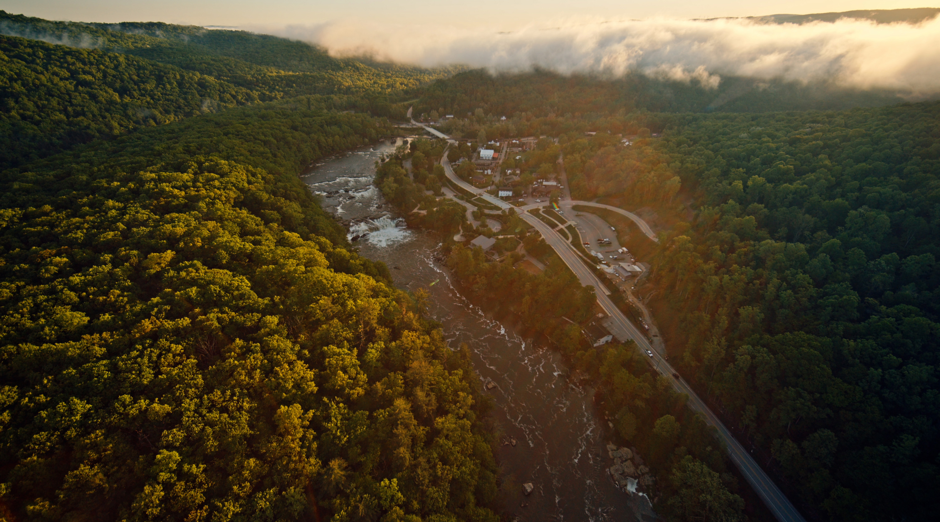 Aerial view of the town of Ohiopyle, Pennsylvania