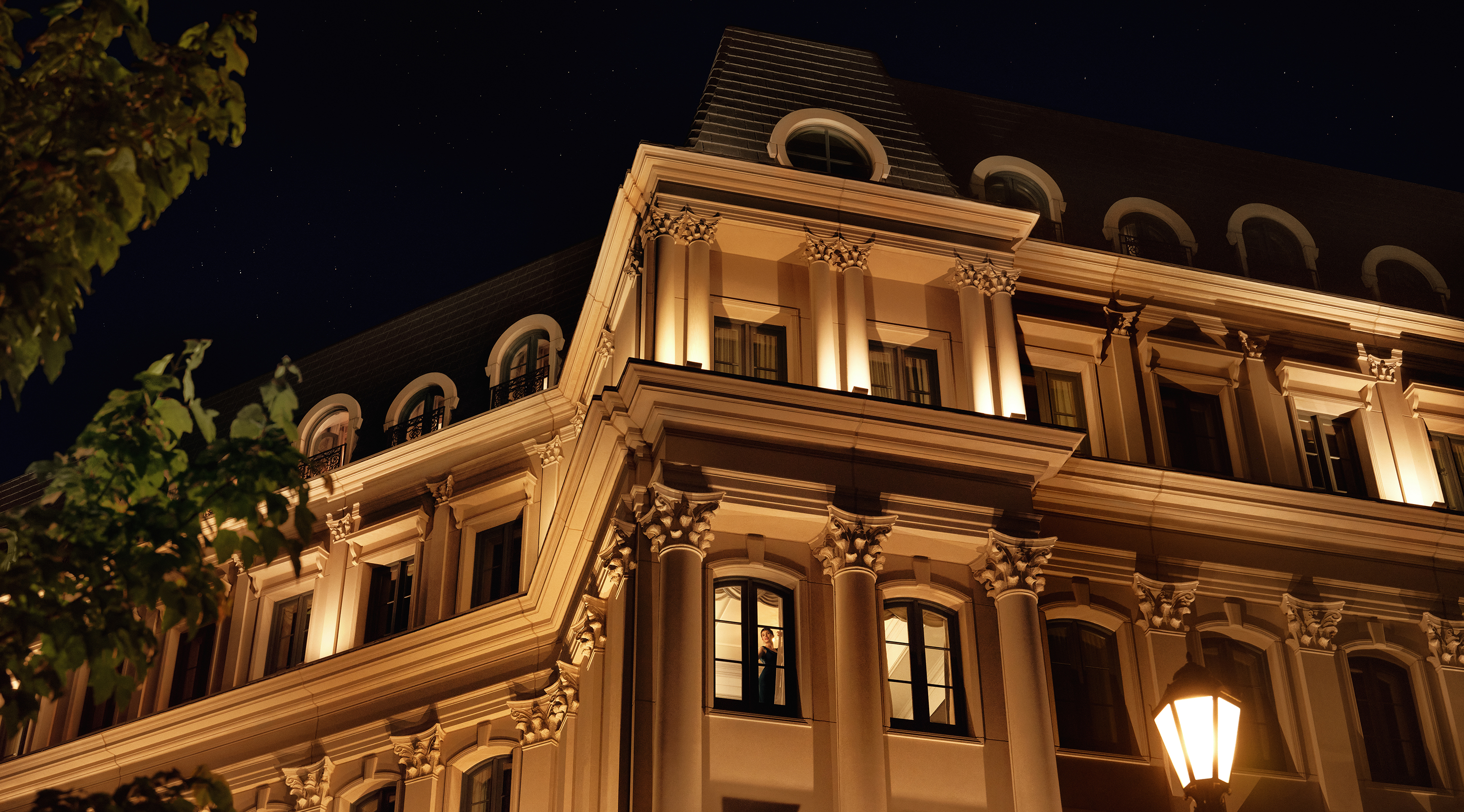 A corner of The Chateau at Nemacolin at night